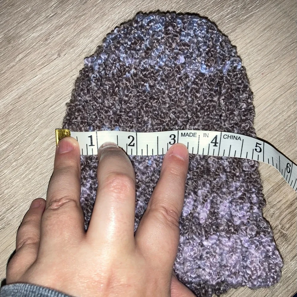 Handmade cozy infant knit beanie hat in brown and lavender